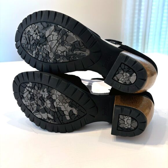 NEW Jambu Sahara Peep Toe Black Suede Leather Wooden Heels Sandals‎ US Size 6 M - Picture 6 of 11